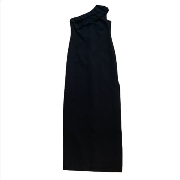 Trina Turk Dress Black One Shoulder Ruffled Neckline Maxi Cocktail Dress Size 2 - Picture 8 of 16